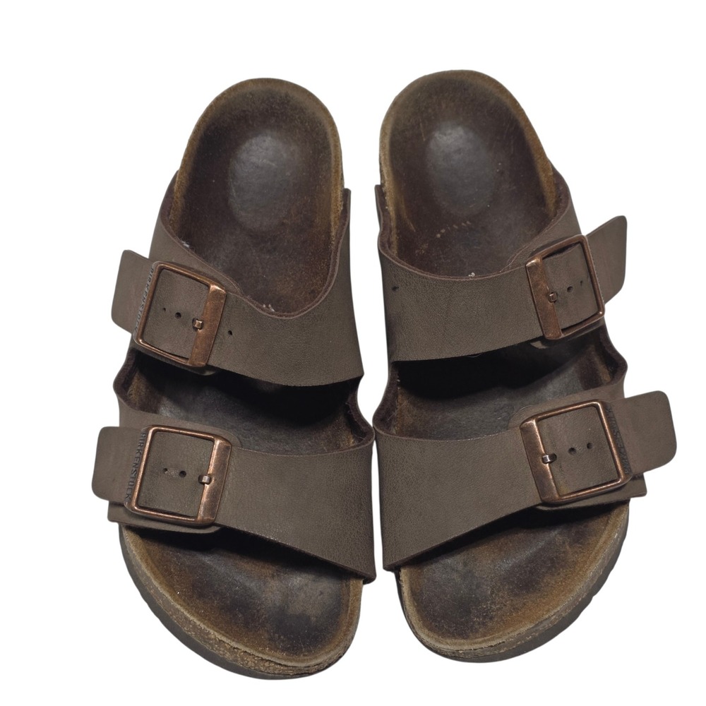 Birkenstock Arizona Sandals Kids 33 Brown Leather Two Strap Buckle Cork Slide